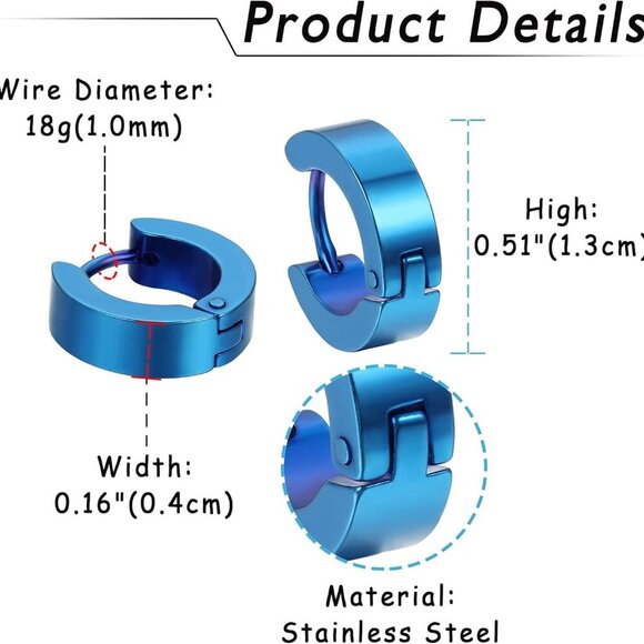 Premium Stainless Steel Hinged Hoop Earrings Set - Unisex 4mm Variety Collection - Picture 2 of 7